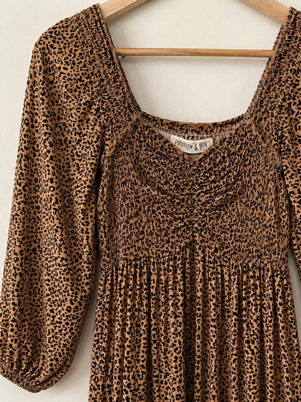 Fourteen & 9th Leopard Puff Sleeve Maxi Dress M NWOT